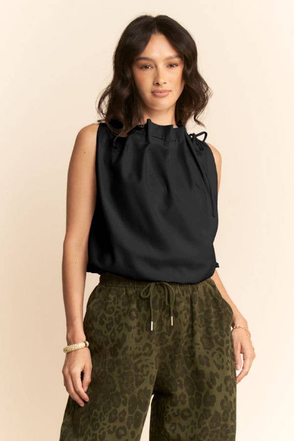 Cowl Neck Tie Detail Sleeveless Top
