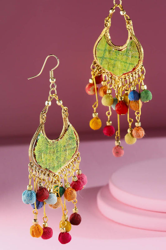Handmade Shield-Shaped Chandelier Dangle Earrings