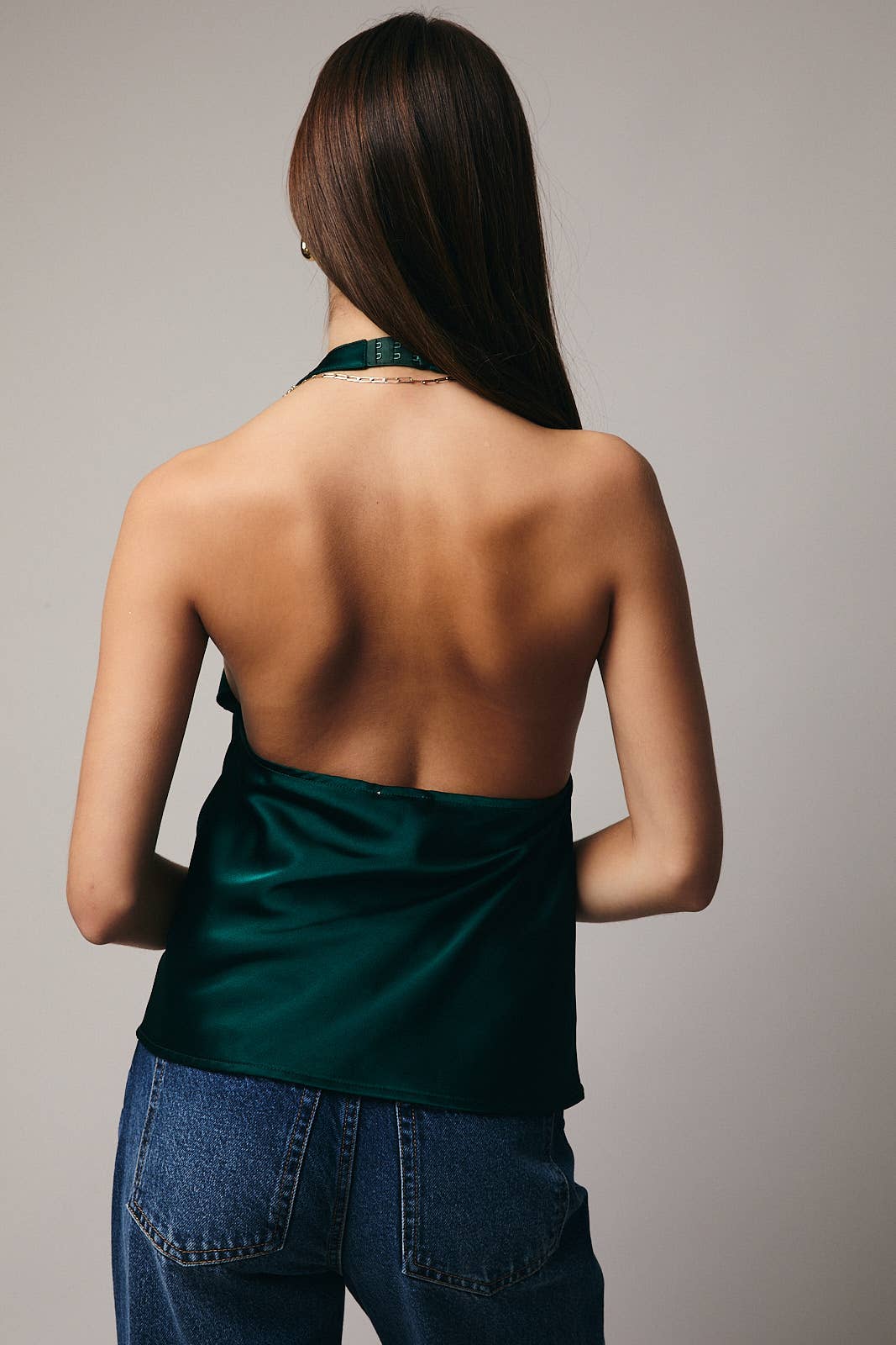 LAST CHANCE - High Cowl Neck Halter Satin Top - size L