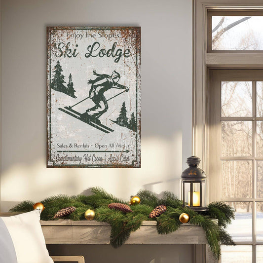 Vintage Retro Ski Lodge Winter Canvas Wall Art & Decor