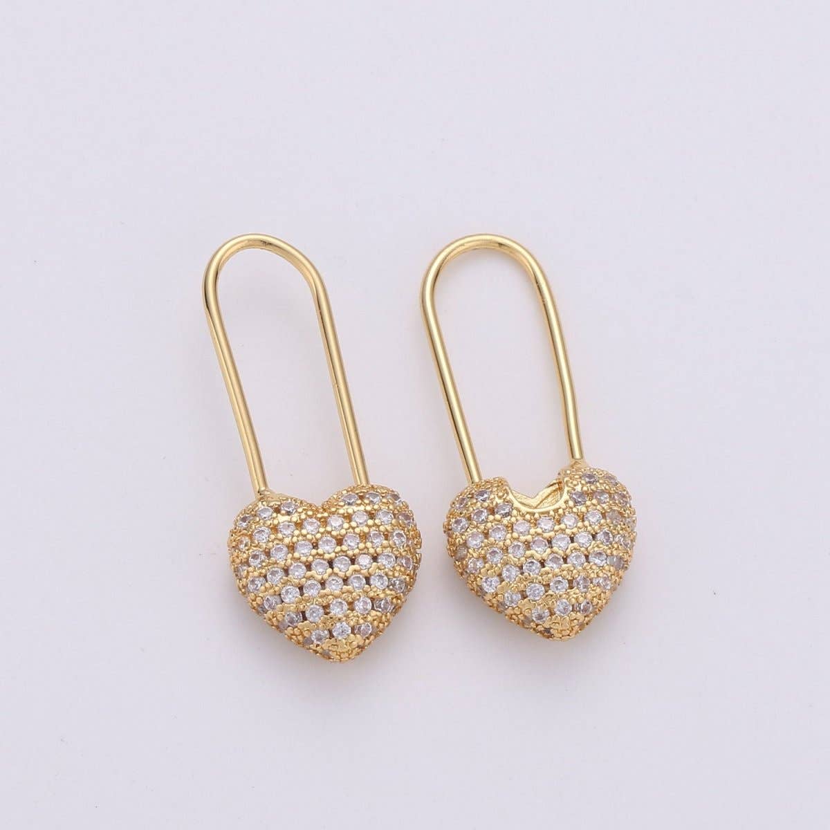 Gold Heart earrings Pin earrings Heart jewelry Unique earrings Unique jewelry Gold earrings Dainty earrings Delicate Earrings