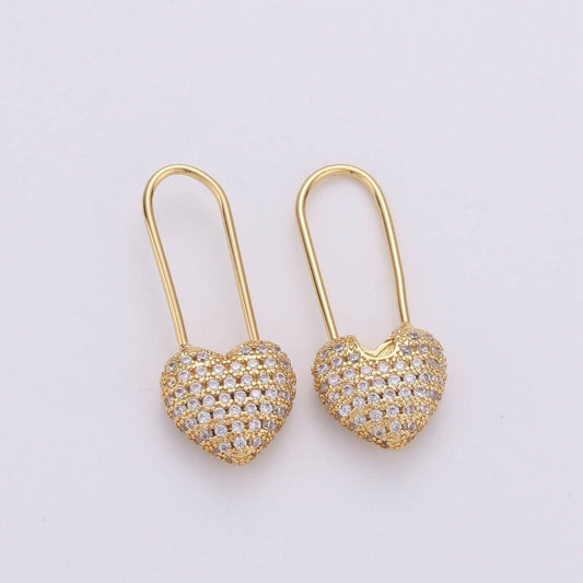 Gold Heart earrings Pin earrings Heart jewelry Unique earrings Unique jewelry Gold earrings Dainty earrings Delicate Earrings