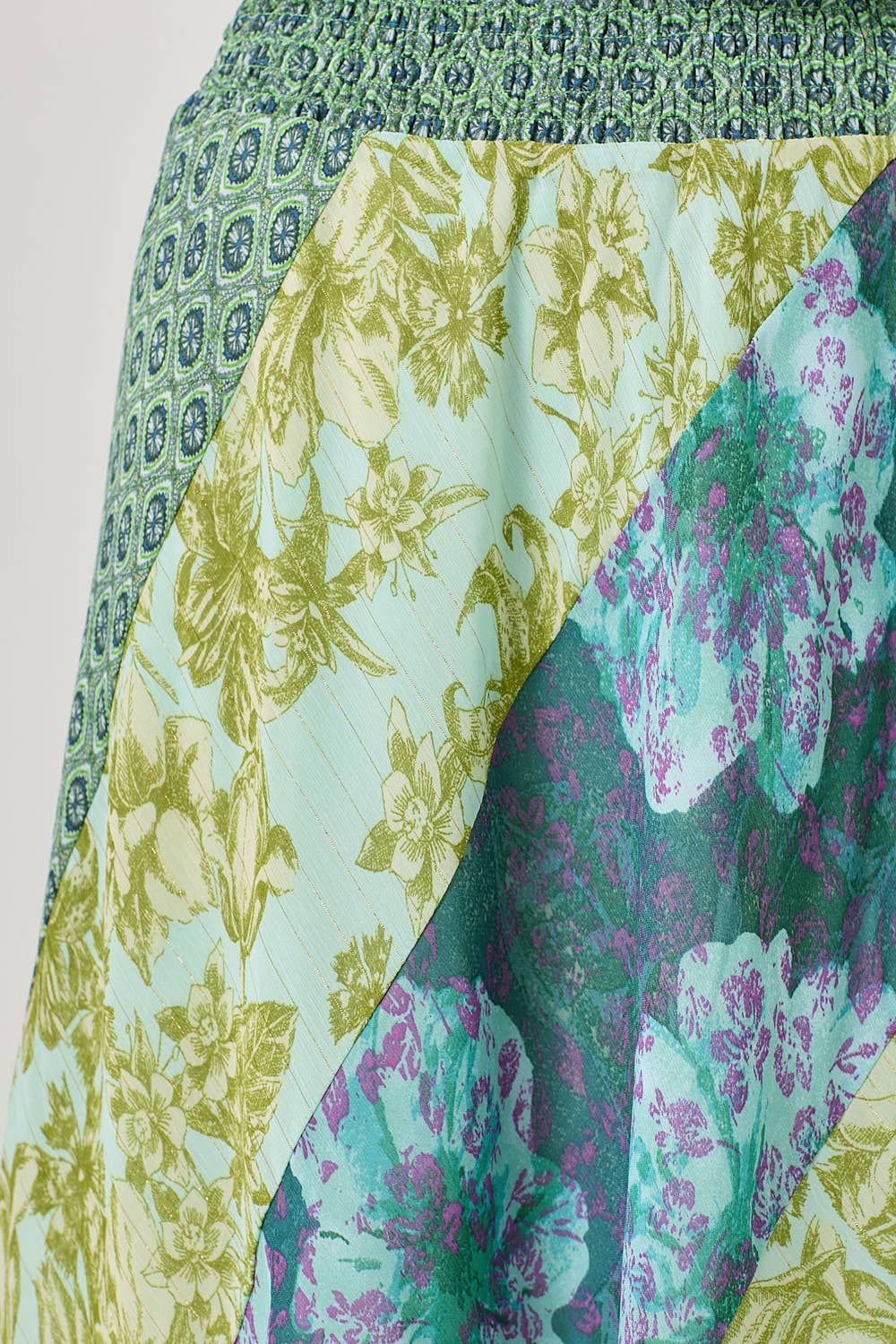 Mixed Print Flowy Midi Skirt - Green