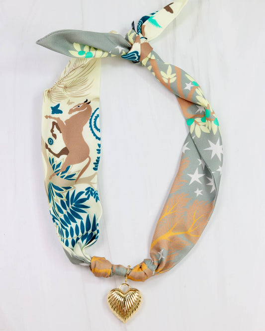 Lillie Scarf Charm Necklace TAN TEAL