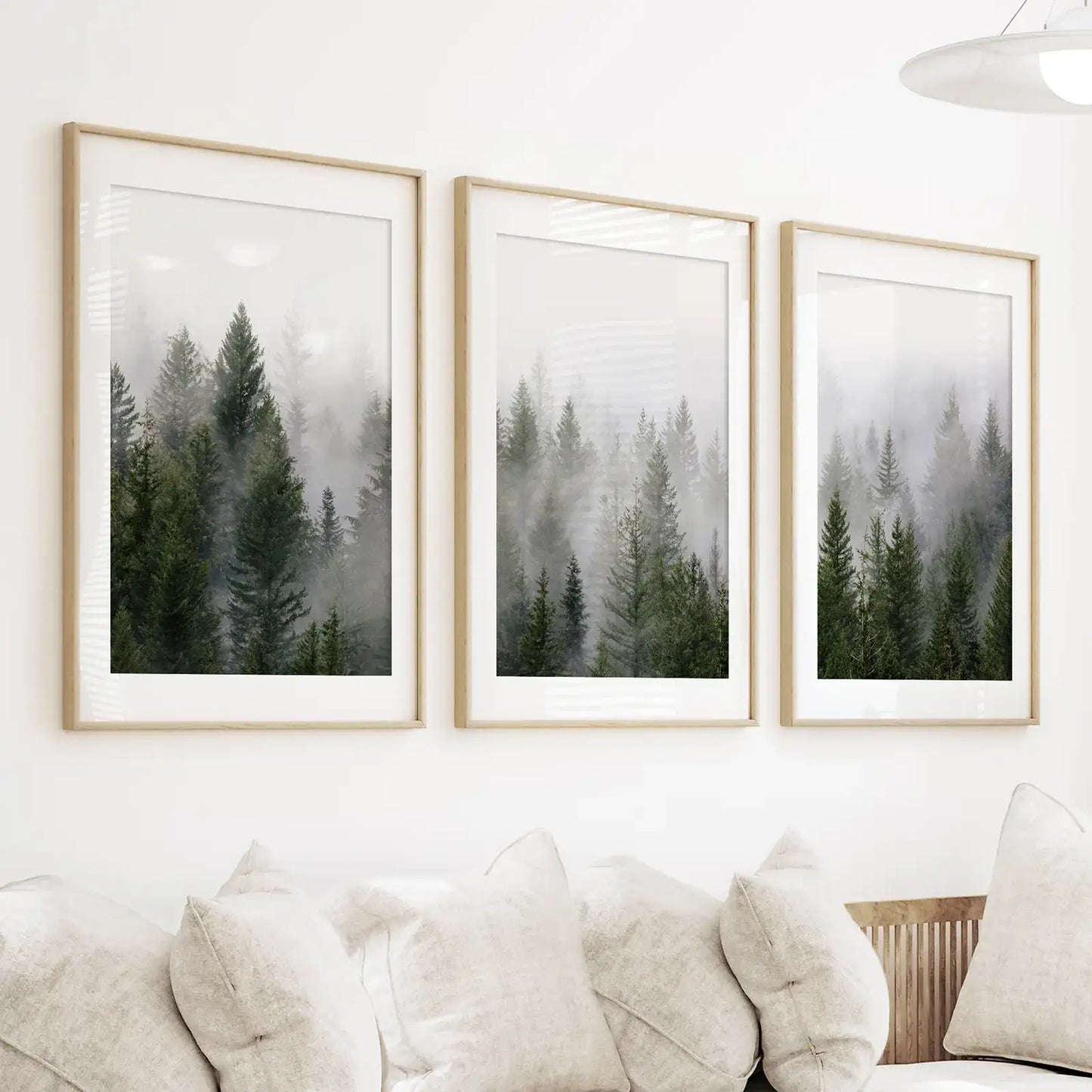 Green Pine Tree Forest. Foggy Nature Wall Art Print