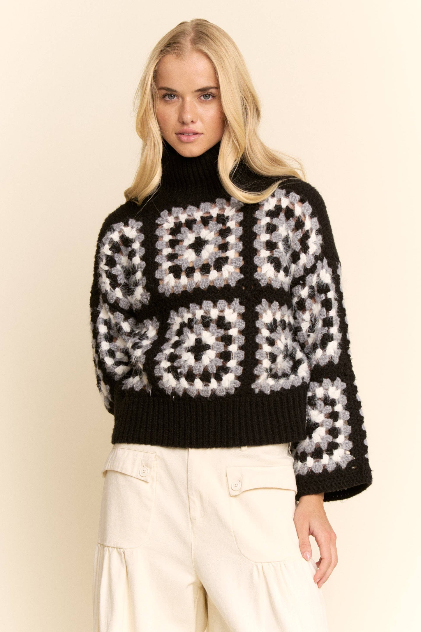 Crochet Turtleneck Sweater