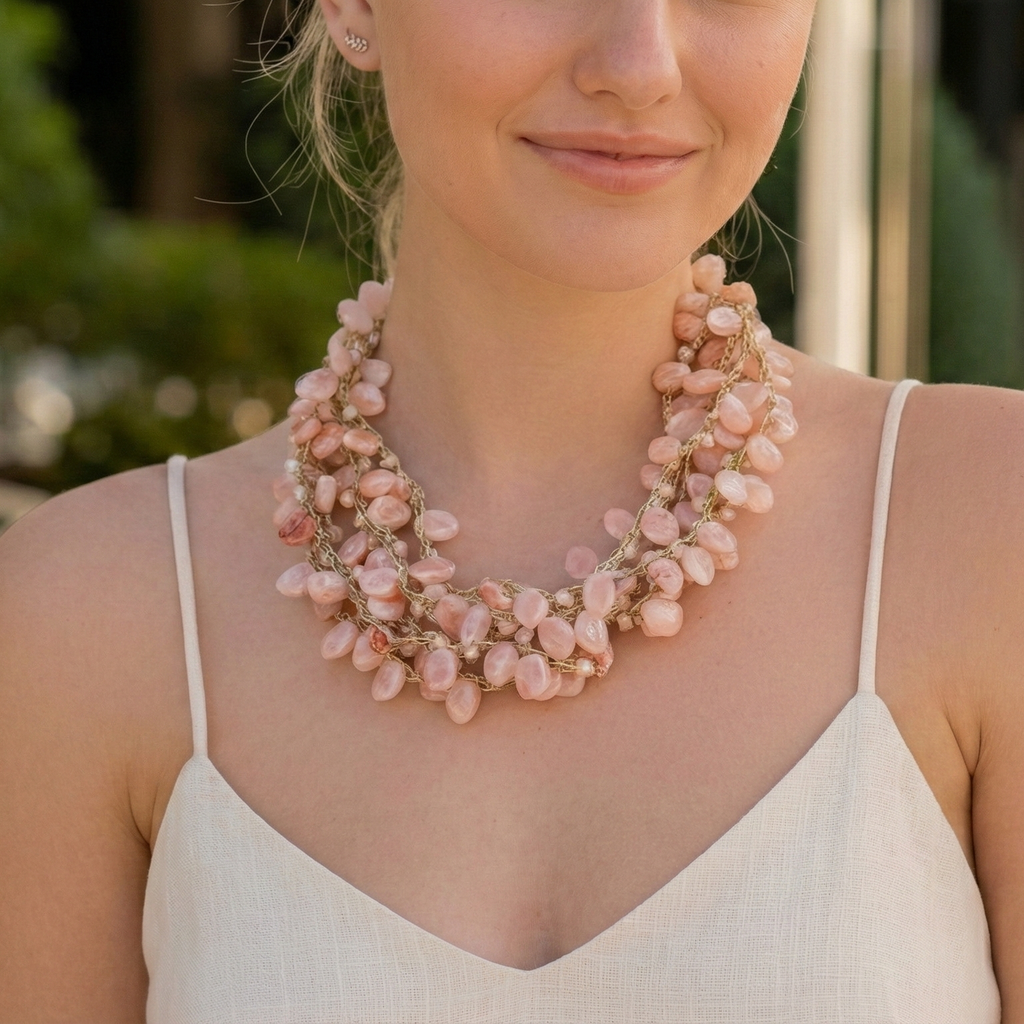 Pink Beaded Collar Necklace | Coastal Statement Jewelry