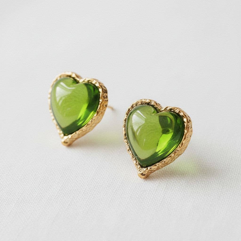 Heart-Shaped Gemstone Drop Earrings