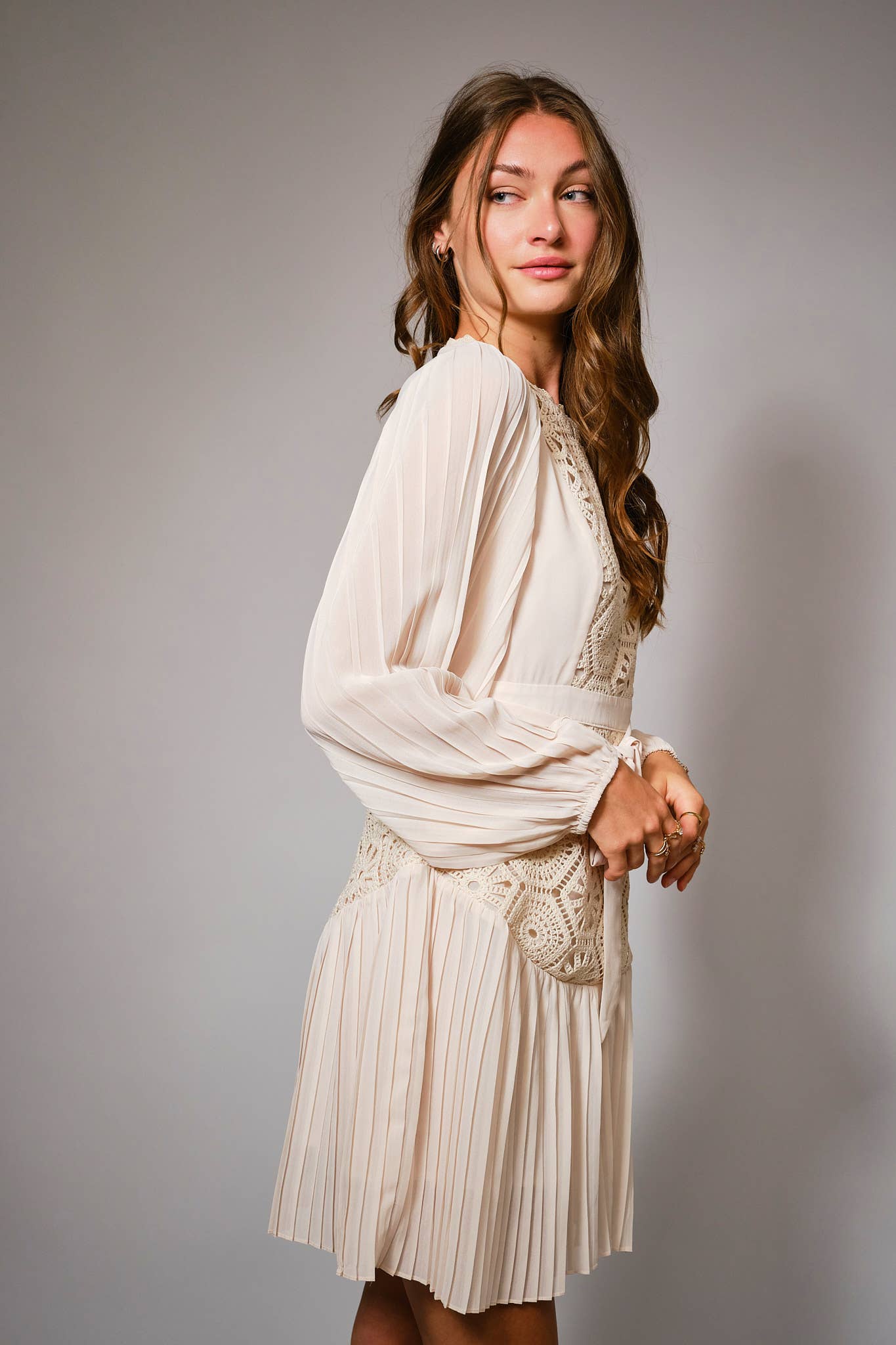 Lace Trim A-Line Blouse Dress