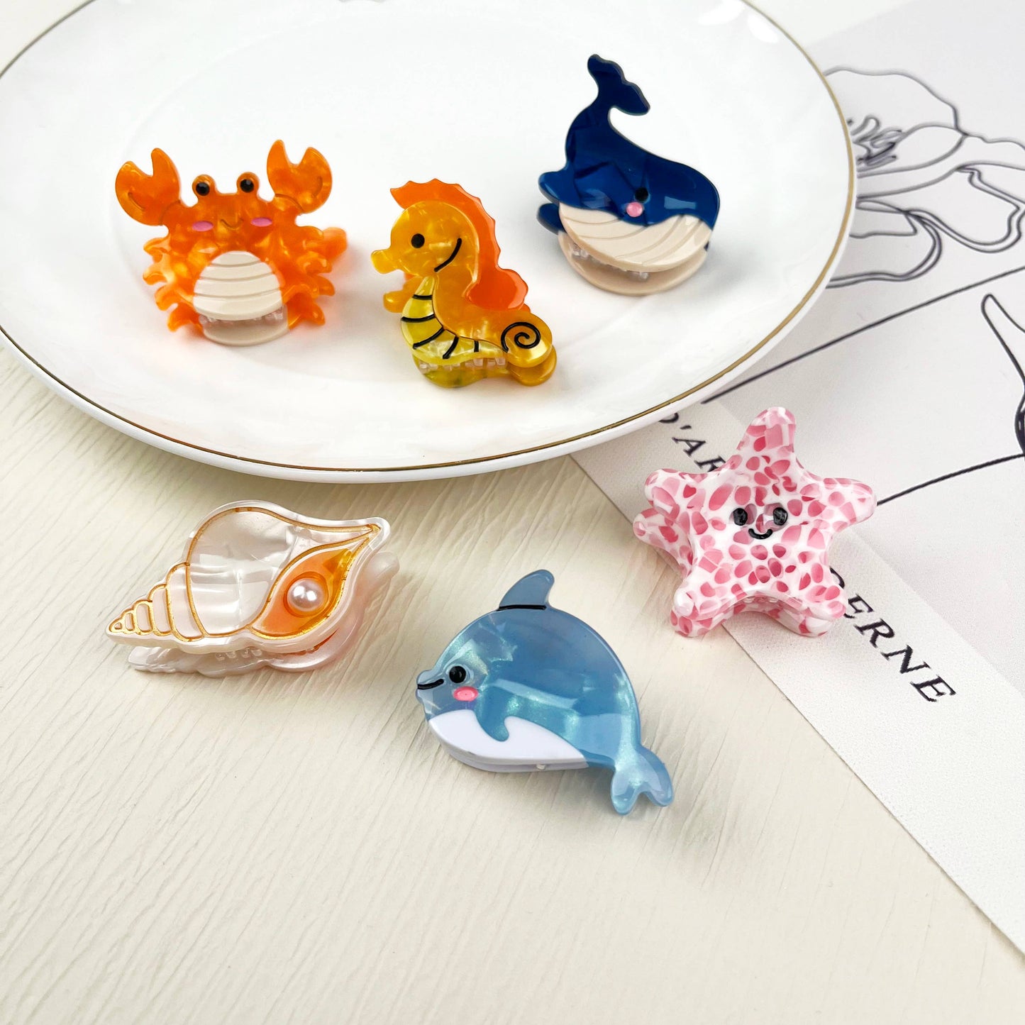Mini marine life hair clip crab conch claw clip