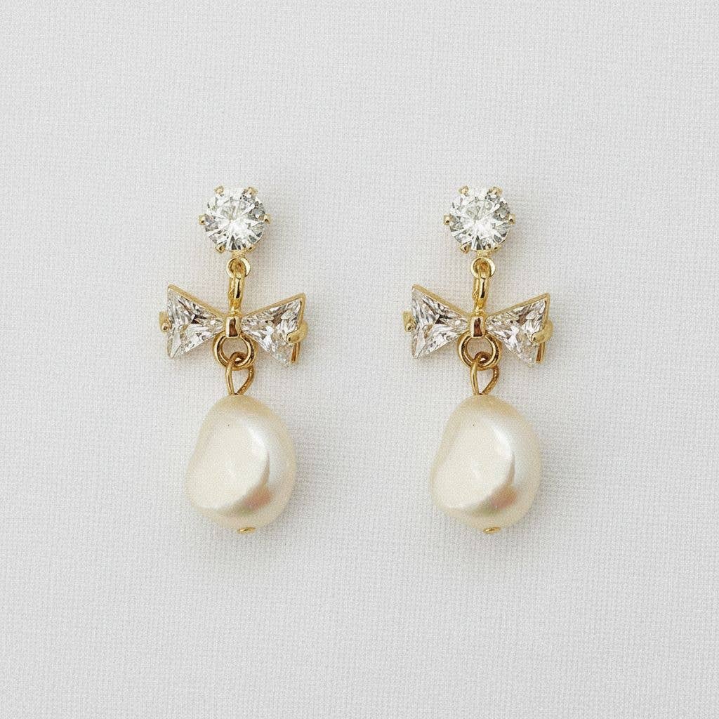 Butterfly Bow Pearl Drop Earrings