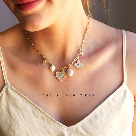 Pearl Charm Necklace, Coastal Cowgirl, Handmade Necklace