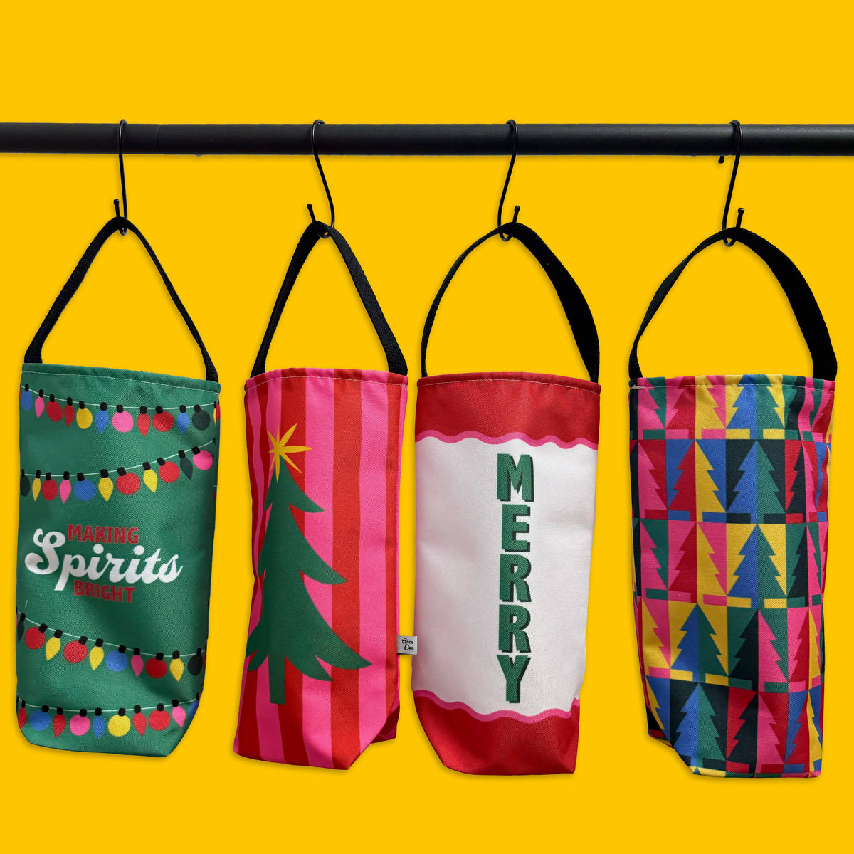 Wine Tote – Tree Cheers Pink Striped Christmas Hostess Gift