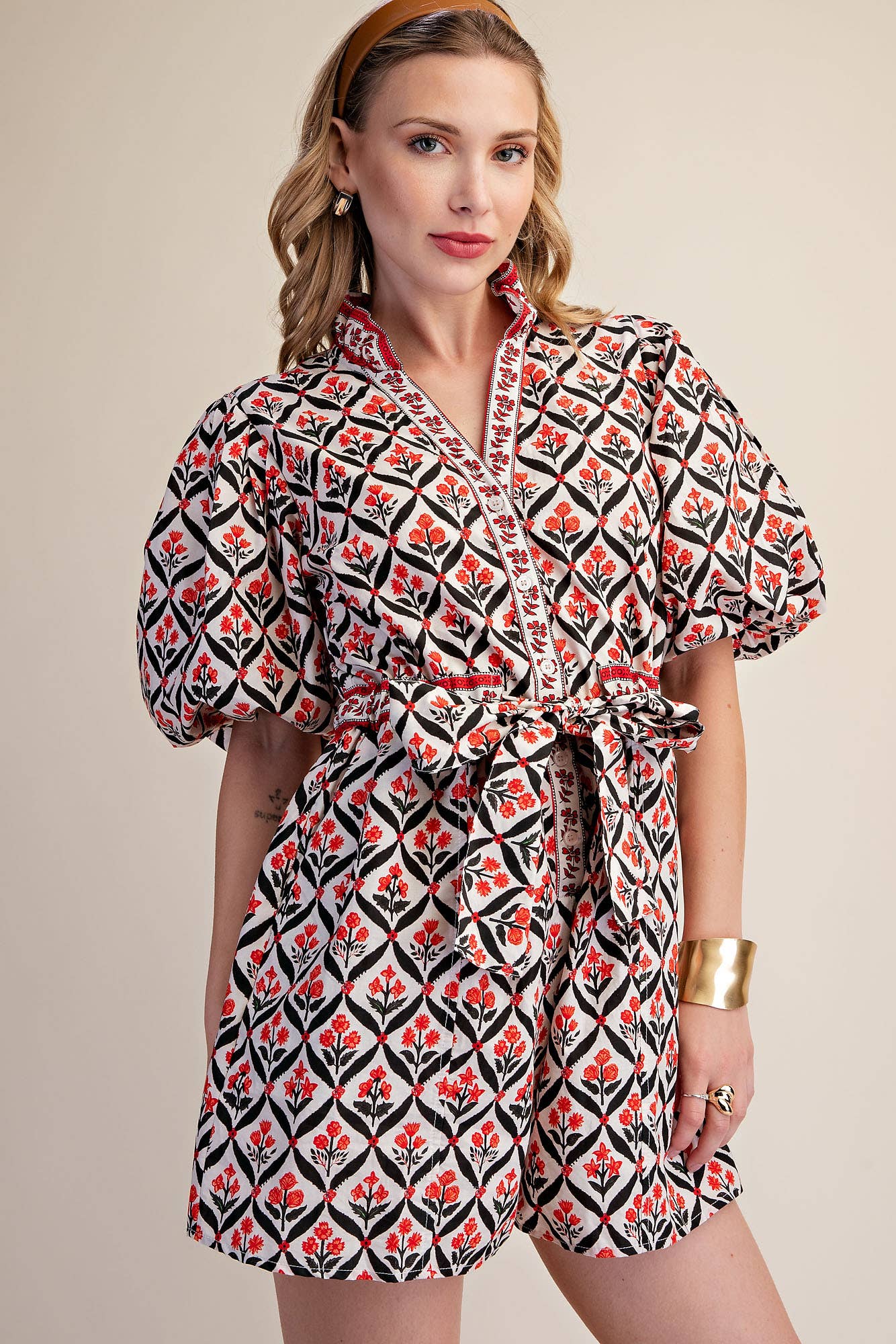 Ruffle Neck Romper
