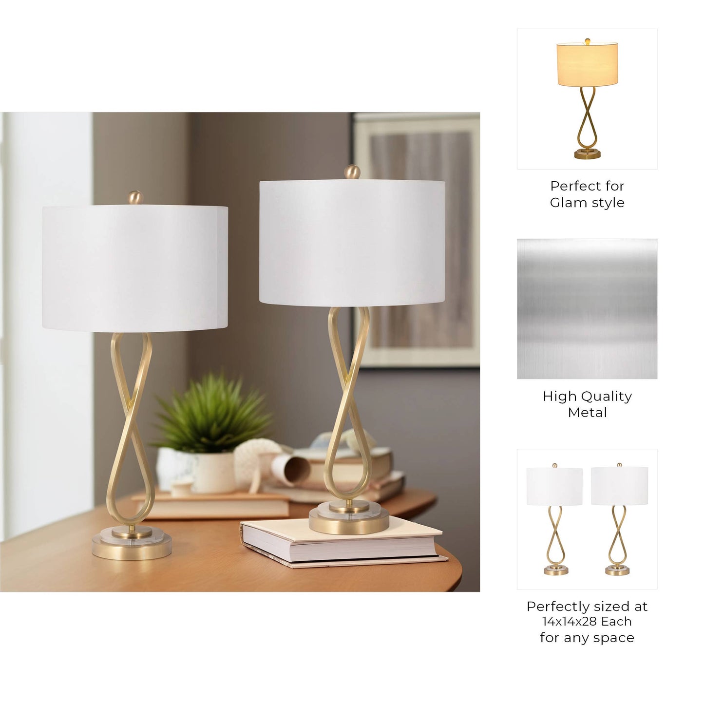 28 in. Metallic Gold Metal Infinity Table Lamp