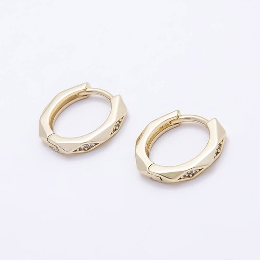 Micro Paved CZ Geometric Hexagonal Cartilage Huggie Earrings