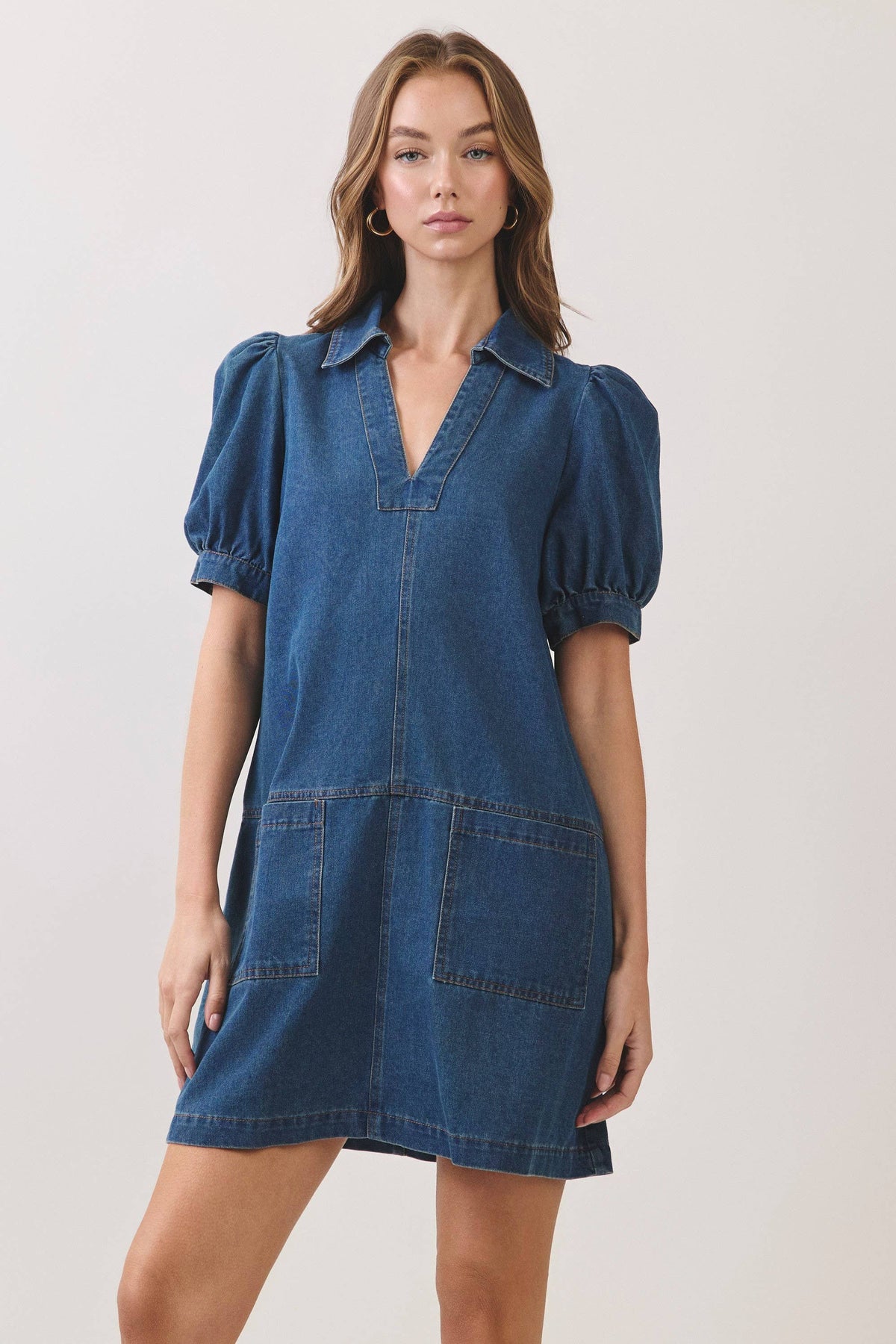 Puff Sleeve Denim Mini Dress