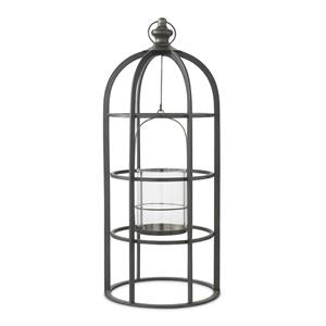 SM Metal Cage Lantern w/Glass Hurricane