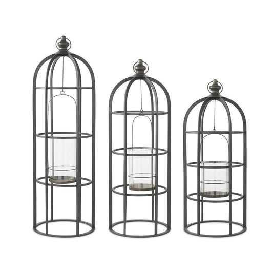 SM Metal Cage Lantern w/Glass Hurricane