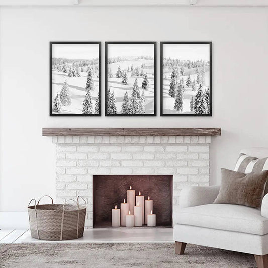 Black and White Nordic Winter Forest Wall Art Poster