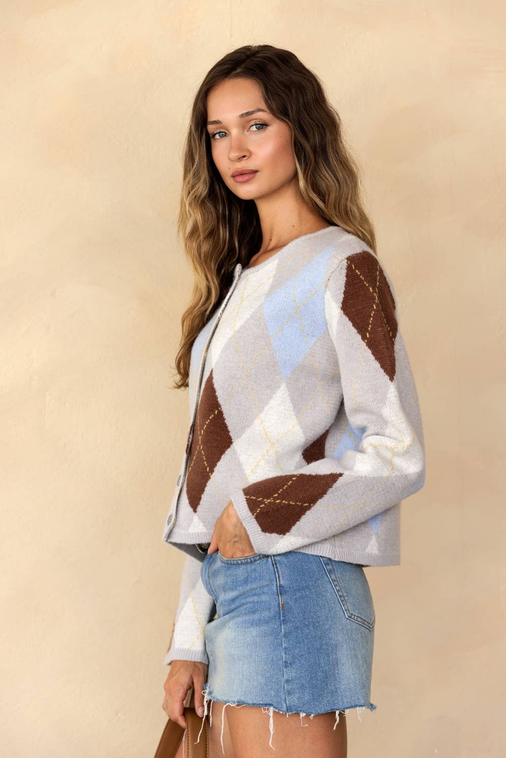 PASTEL ARGYLE KNIT CARDIGAN