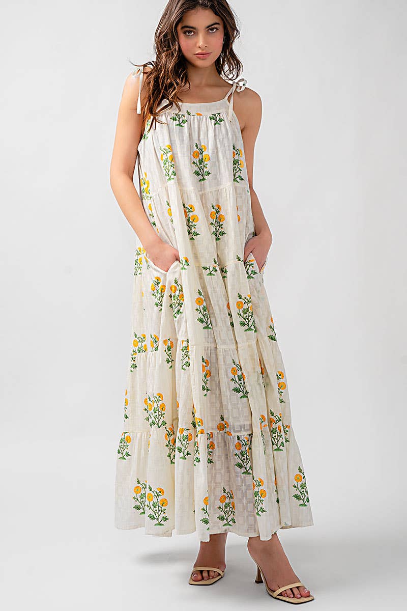 Romantic Tiered Floral Cotton Maxi Dress Maxi Dress