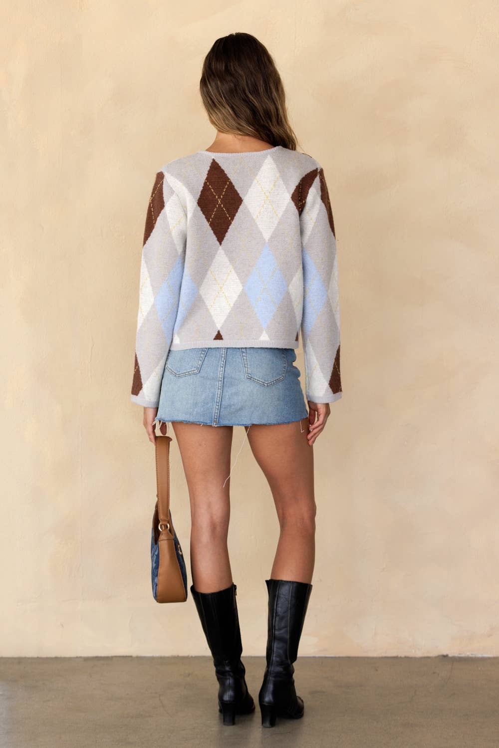 PASTEL ARGYLE KNIT CARDIGAN