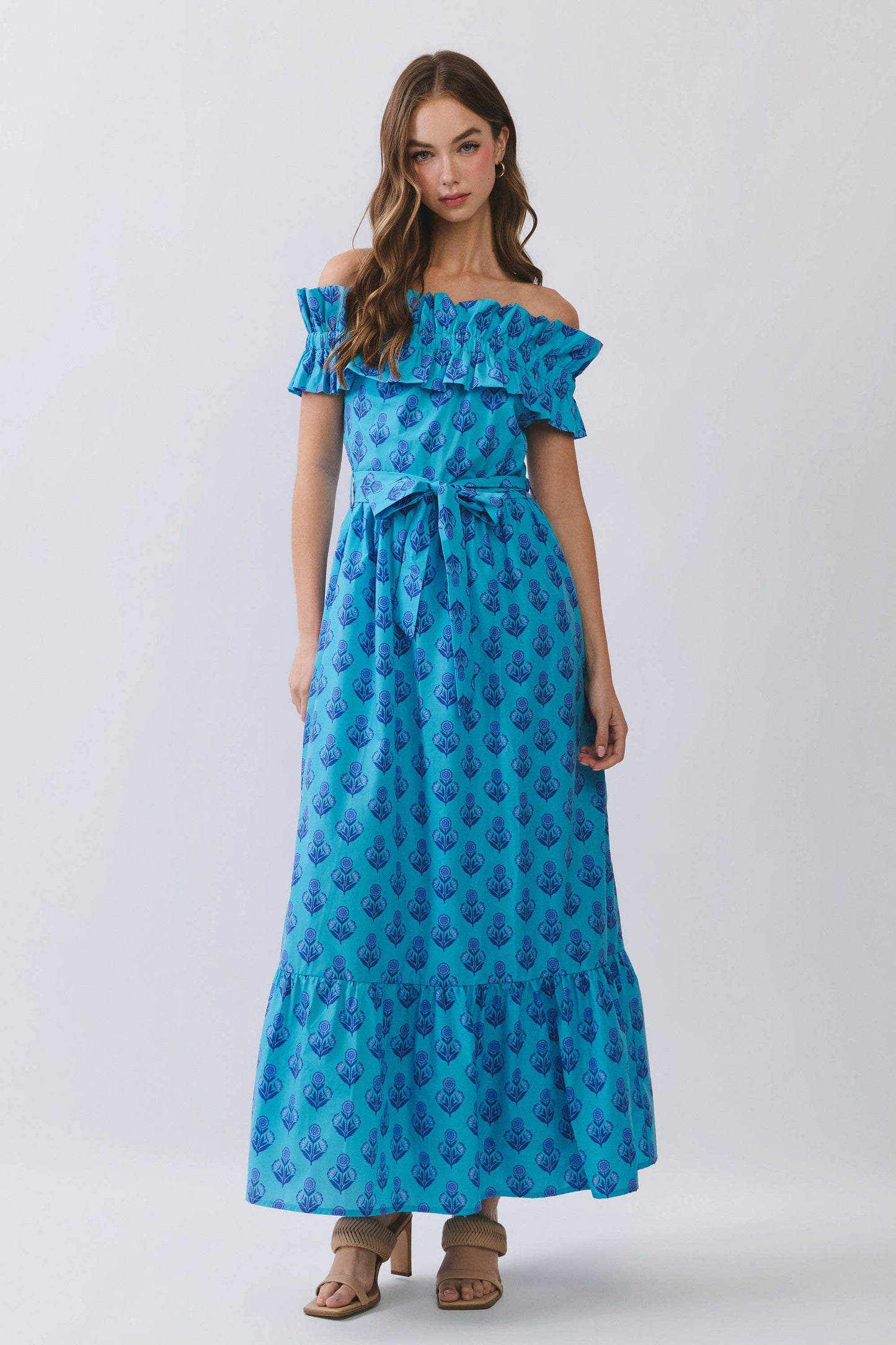 Floral Print Off Shoulder Ruffle Maxi Dress
