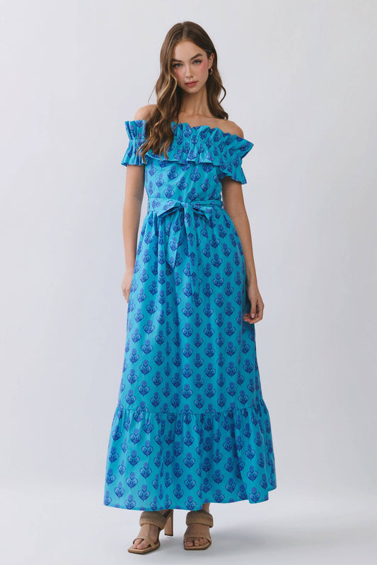 Floral Print Off Shoulder Ruffle Maxi Dress