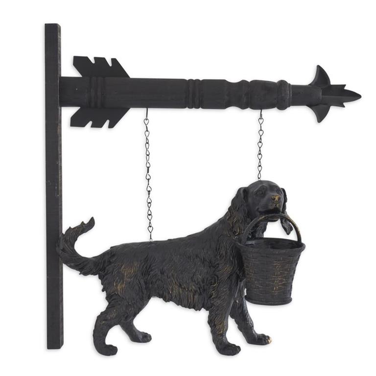 13" Black & Gold Dog w/Basket