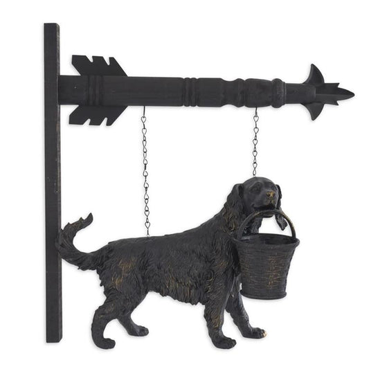 13" Black & Gold Dog w/Basket