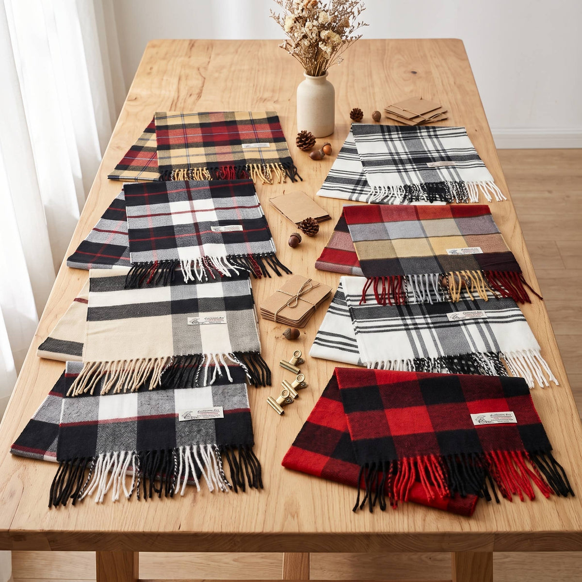 Winter Cashmere Feel Soft Plaid Stripe Scarf Muffler