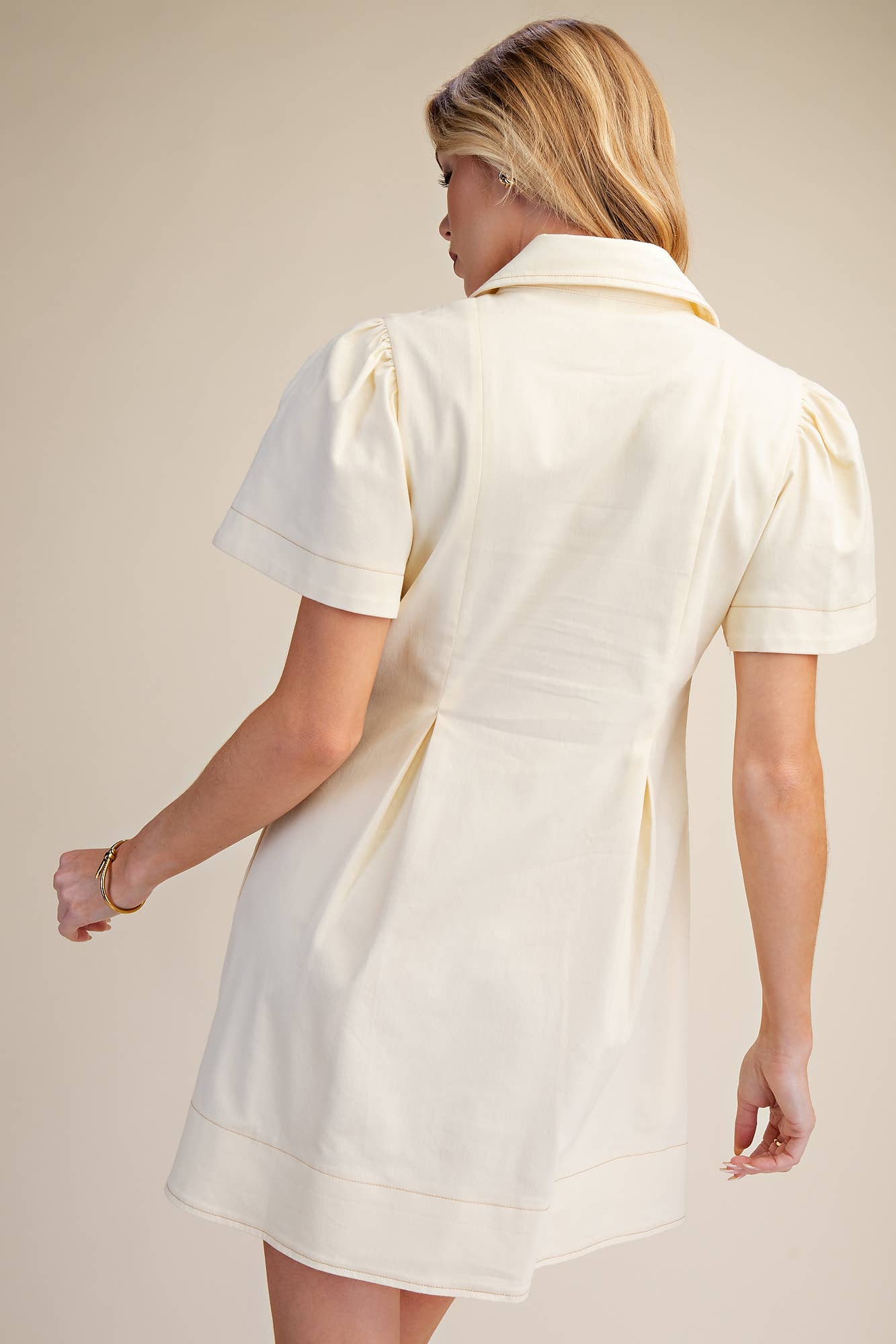 LAST CHANCE - Collared V-Neck Pleated Mini Dress