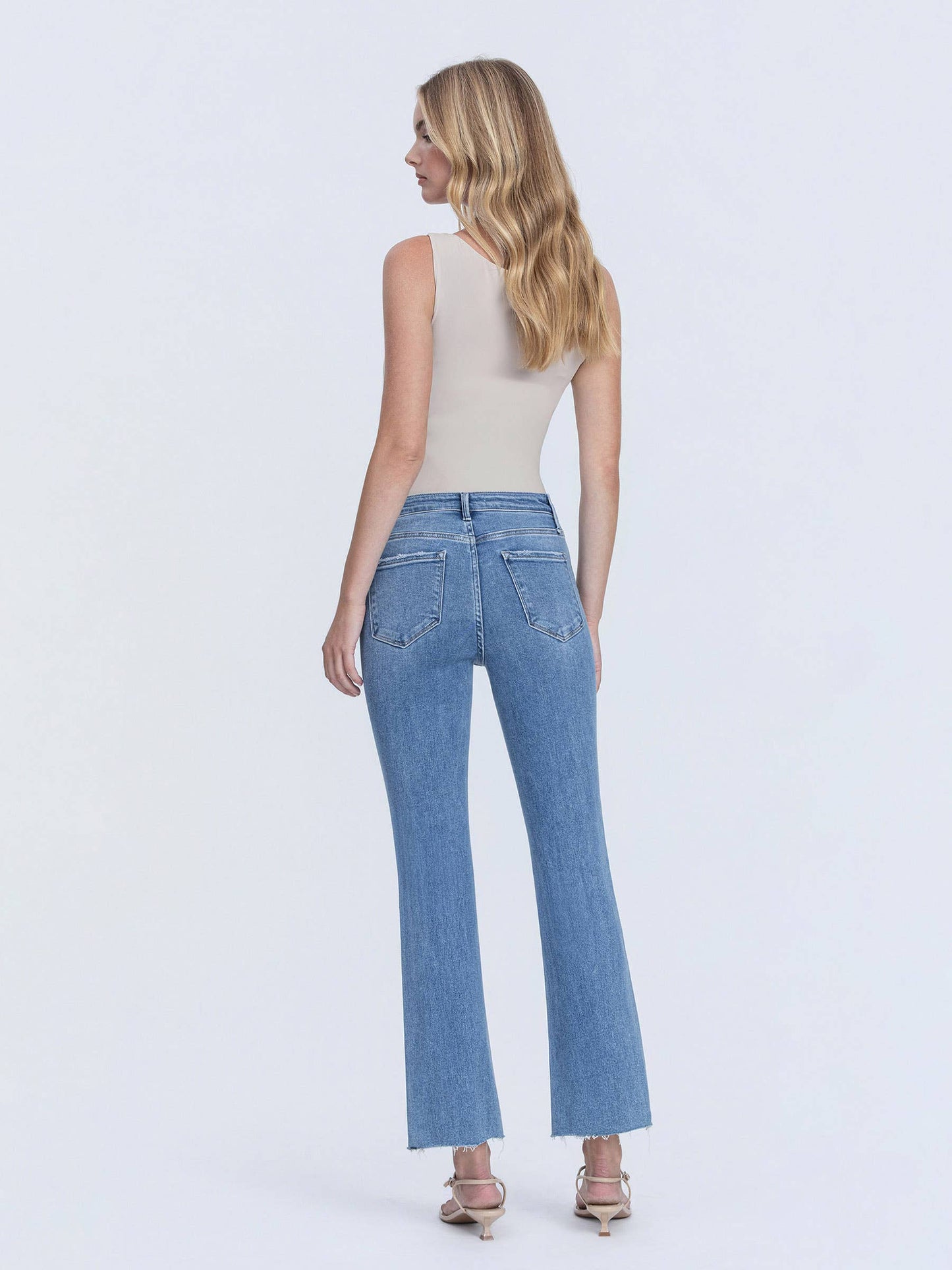 CLEAN CUT RAW HEM CROP FLARE JEANS