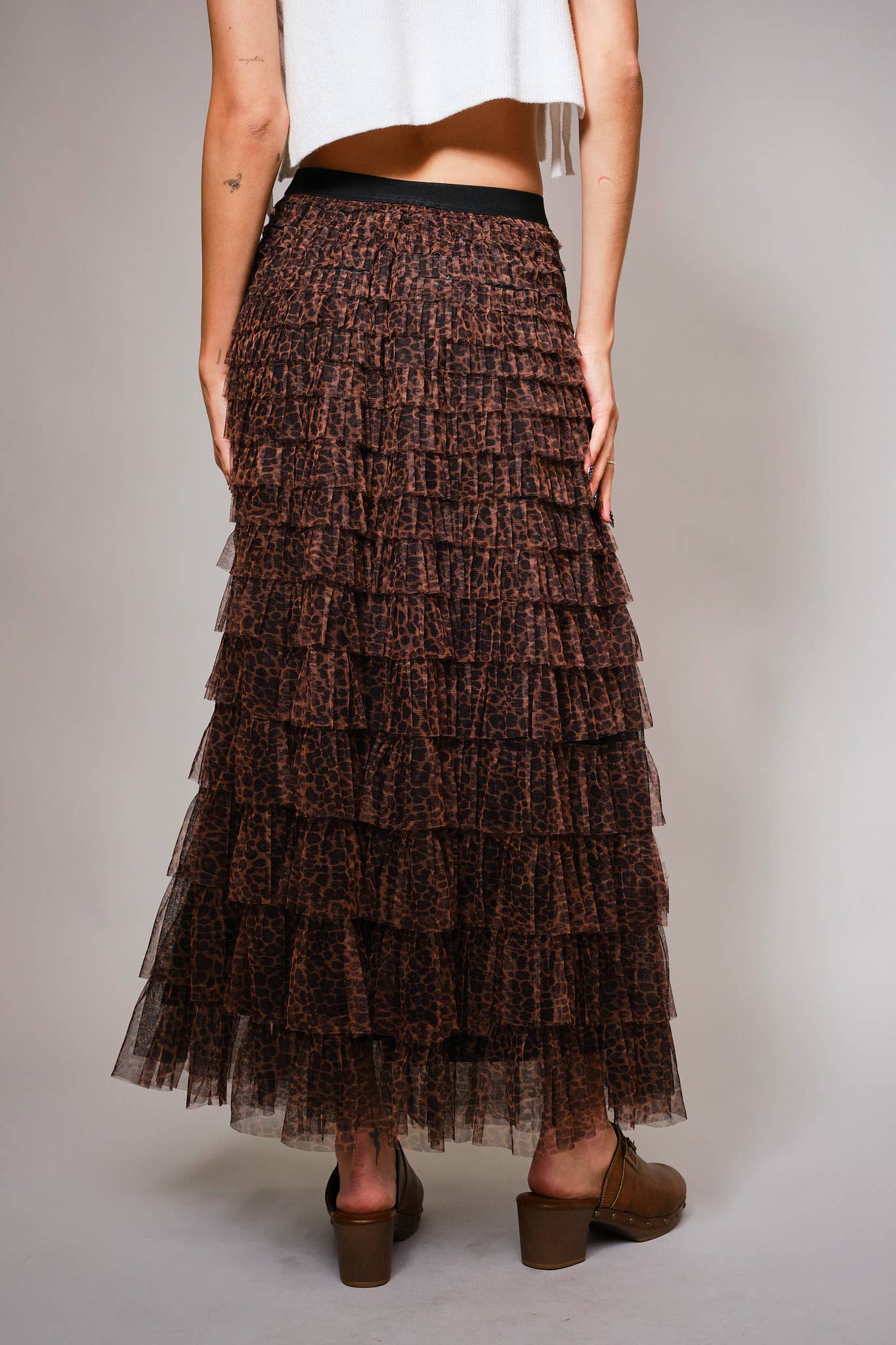 LAST CHANCE - High Waist Leopard Print Tiered Ruffle Maxi Skirt
