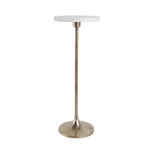 27X10" Marble Top Drink Table, White/Gold, Novelty, 27"H,