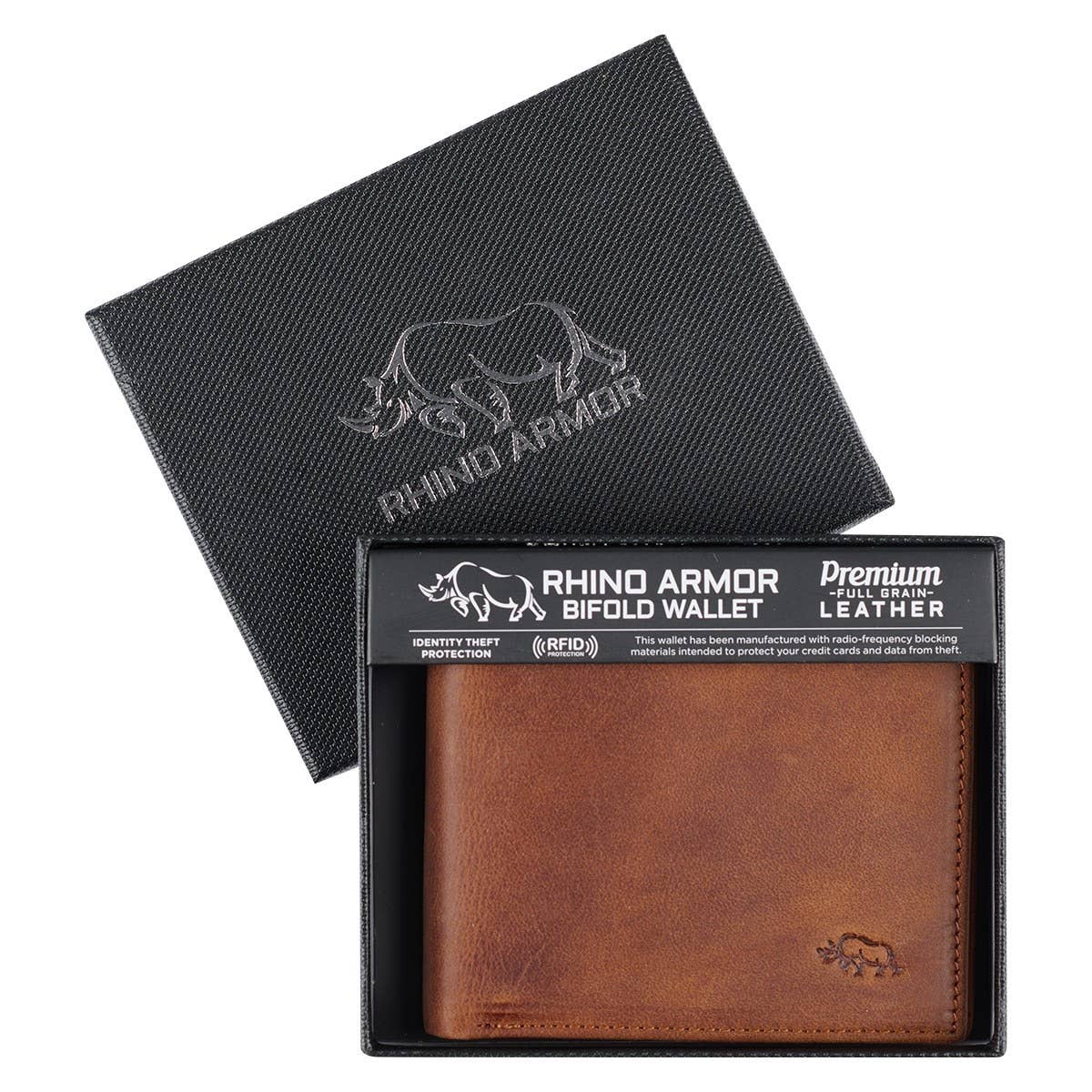 Genuine Leather Wallet Rhino Armor Lt Brown