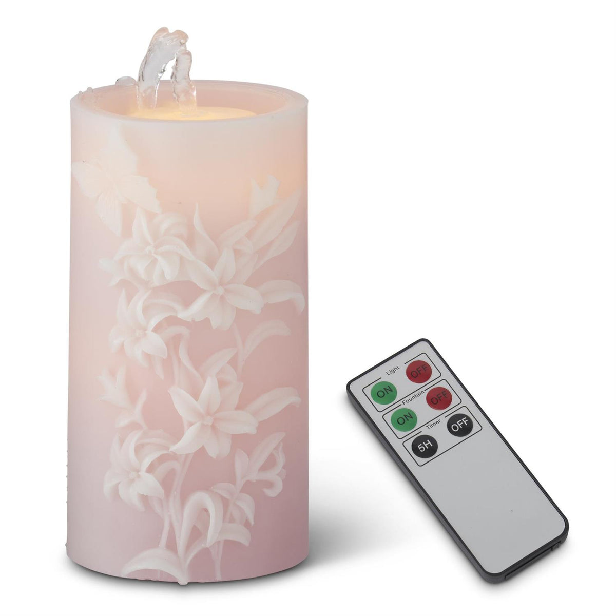 Pink Lily Embossed 7.75" LED Pillar Water Candle