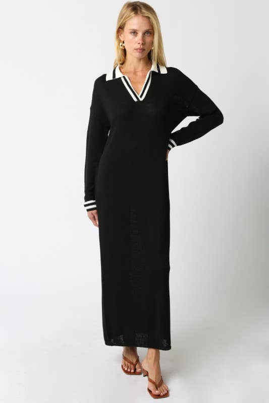 Black Collared Sweater Maxi Dress