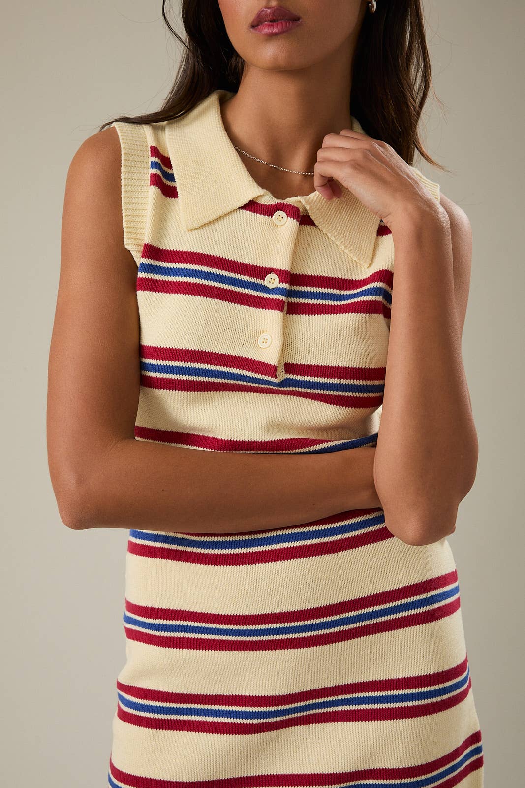 Sleeveless Collared Stripe Sweater Dress