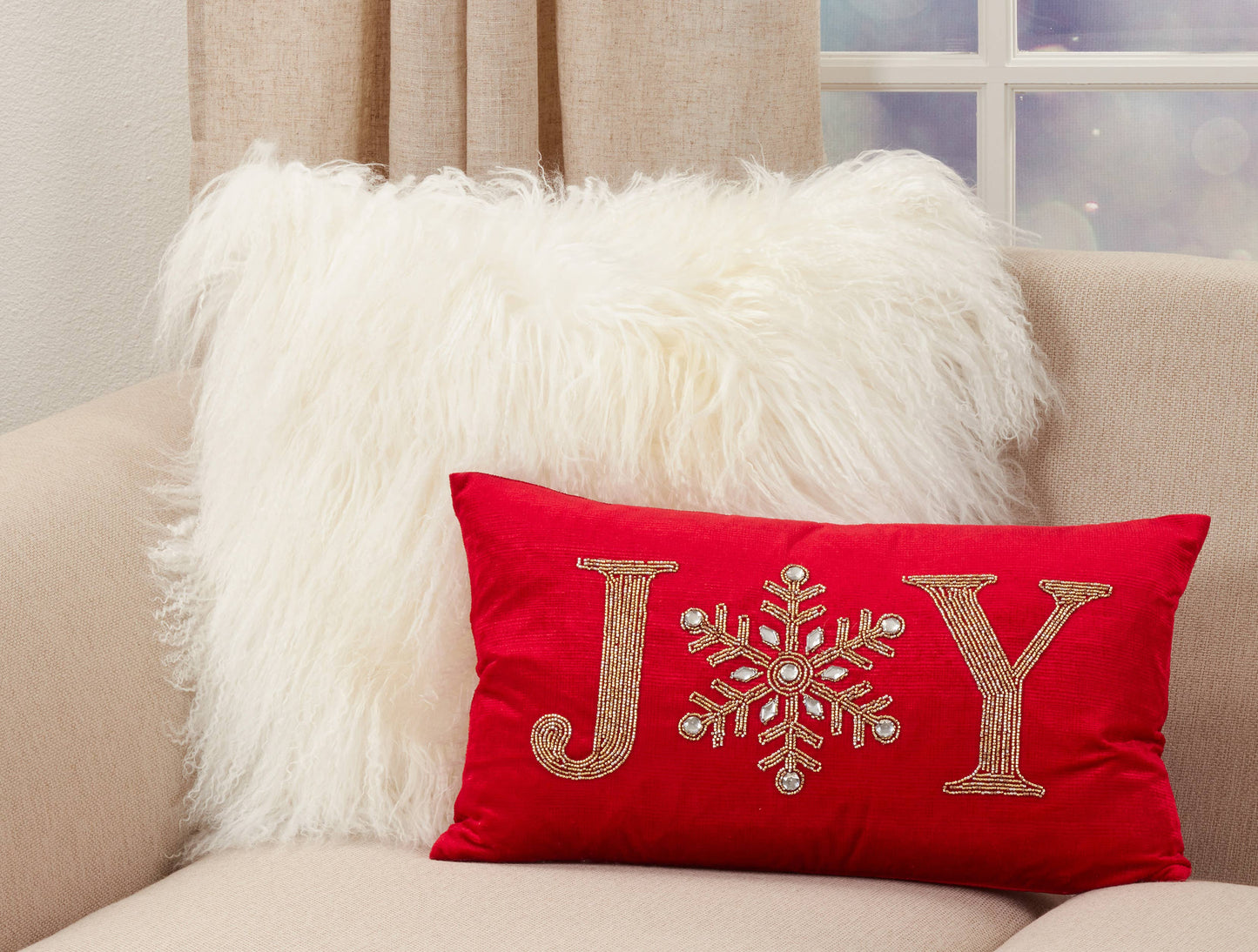 Joy Beaded Throw Pillow