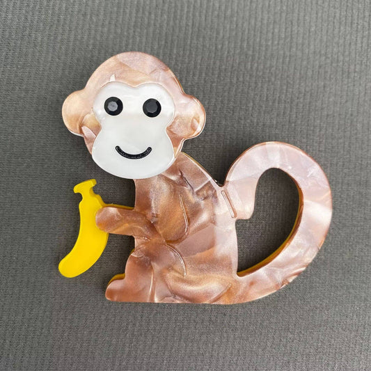 Monkey Holding Banana Acrylic Brooch