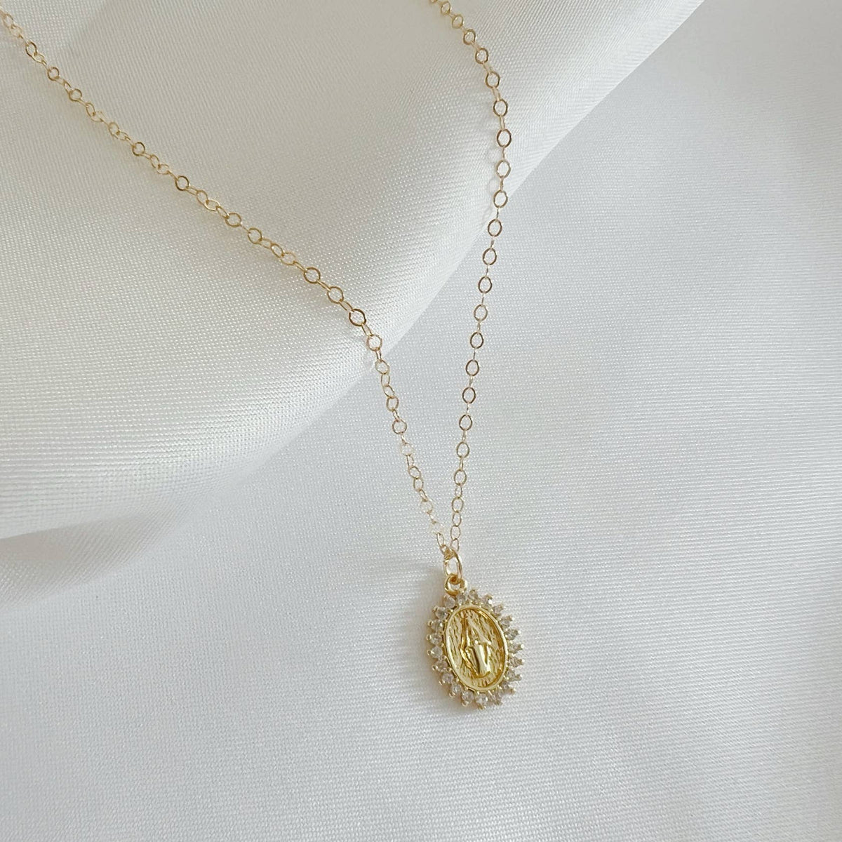 Blessed Mother Virgin Mary Religious Necklace Gold Filled
