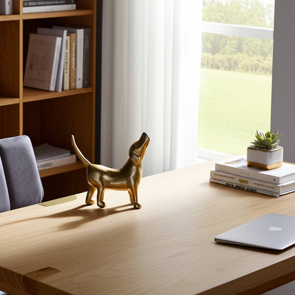 Metal Modern Howling Dog Decorative Figurine - Gold, 6 in.