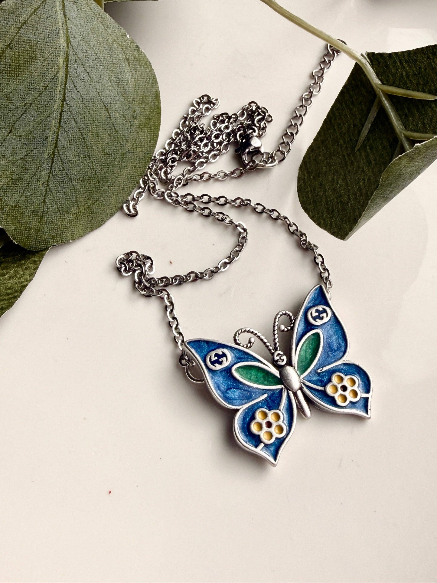 Upcycled Gucci Butterfly Designer Pendant Necklace