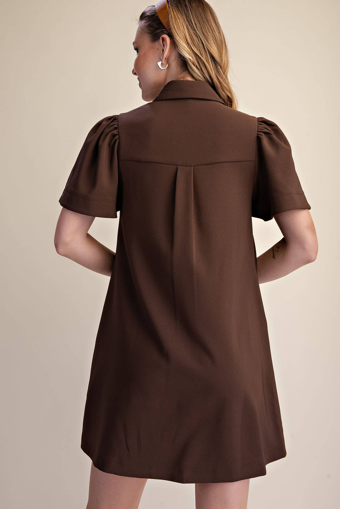 Mini Dress Collar Neck Covered Button Down