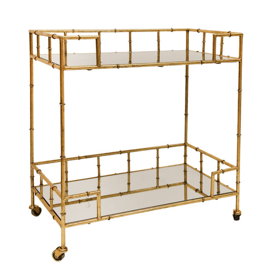 Gold 31x28 in. Metal Mirrored Top 2-Tier Gold Metal Bar Cart
