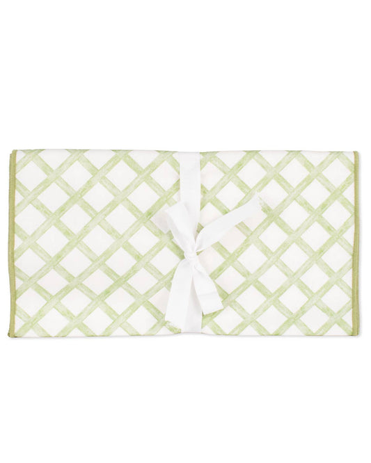 Watercolor Trellis Runner   White/Green   13x60