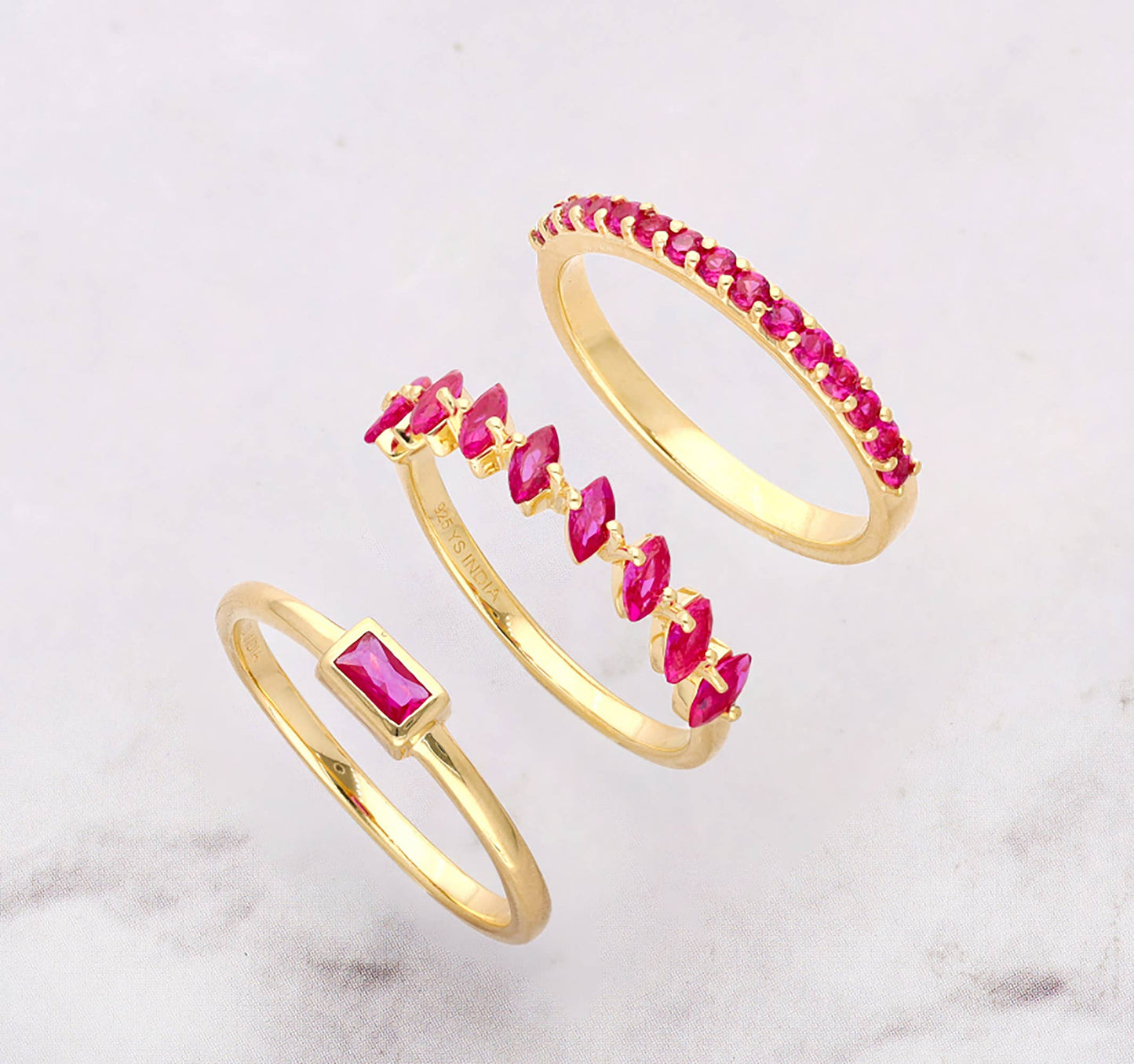 Lab Created Ruby Set of 3 Rings