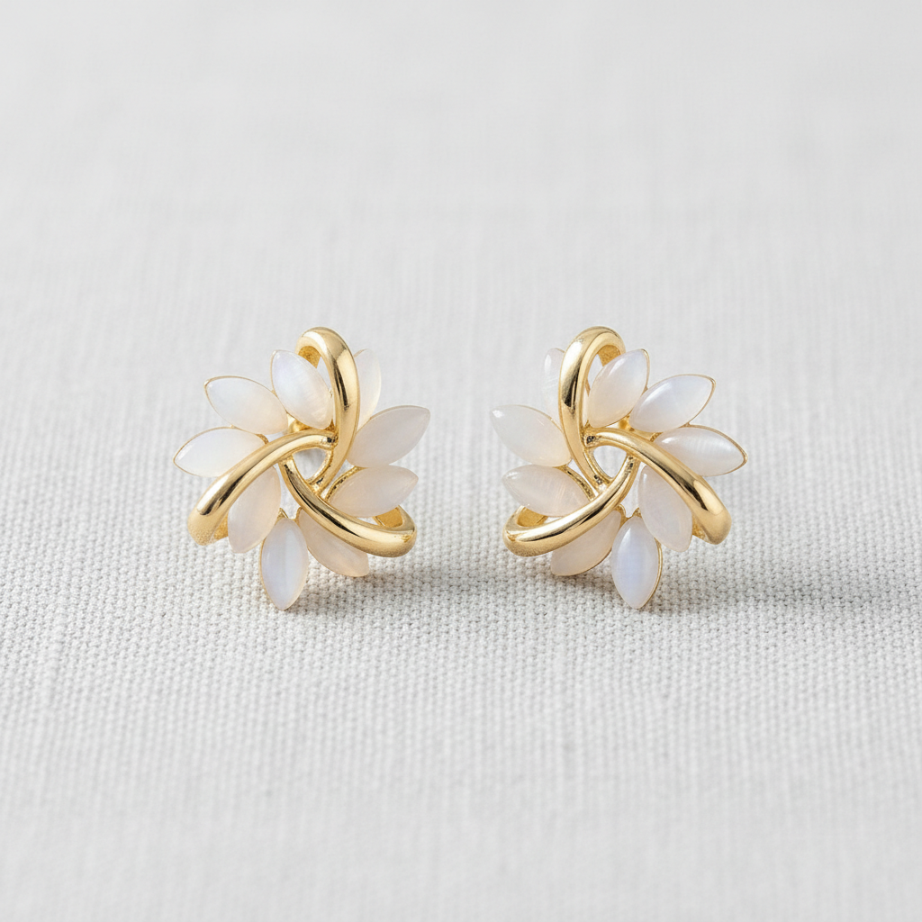 Cat's Eye Flower Stud Earrings